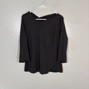 Porto Shirt Womens 1 Black Asymmetrical Neck Stretch Tunic Top Minimalist Blouse